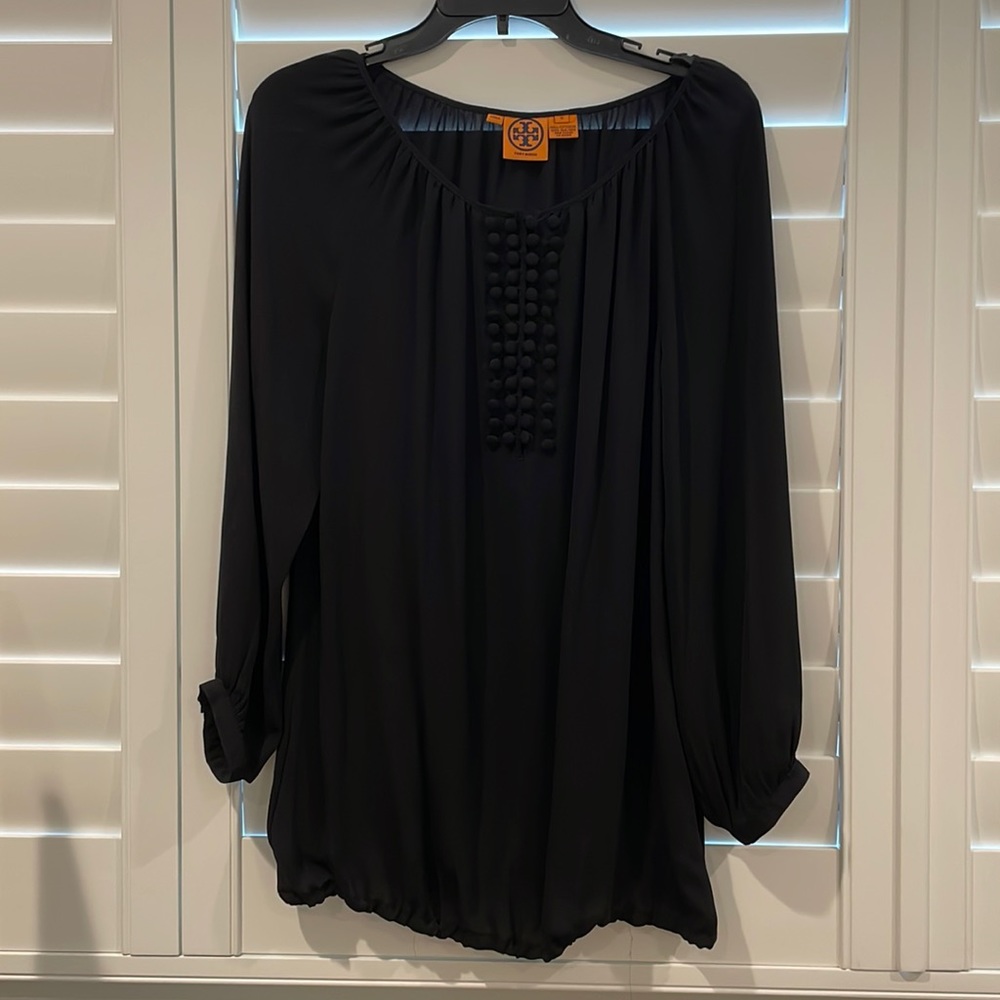 Black Long Sleeve Tory Burch Blouse with Black Buttons